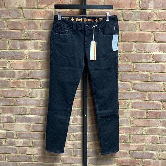 Rock Revival Greer Skinny Black Sequin Jeans Size 28 NWT - Picture 2 of 11